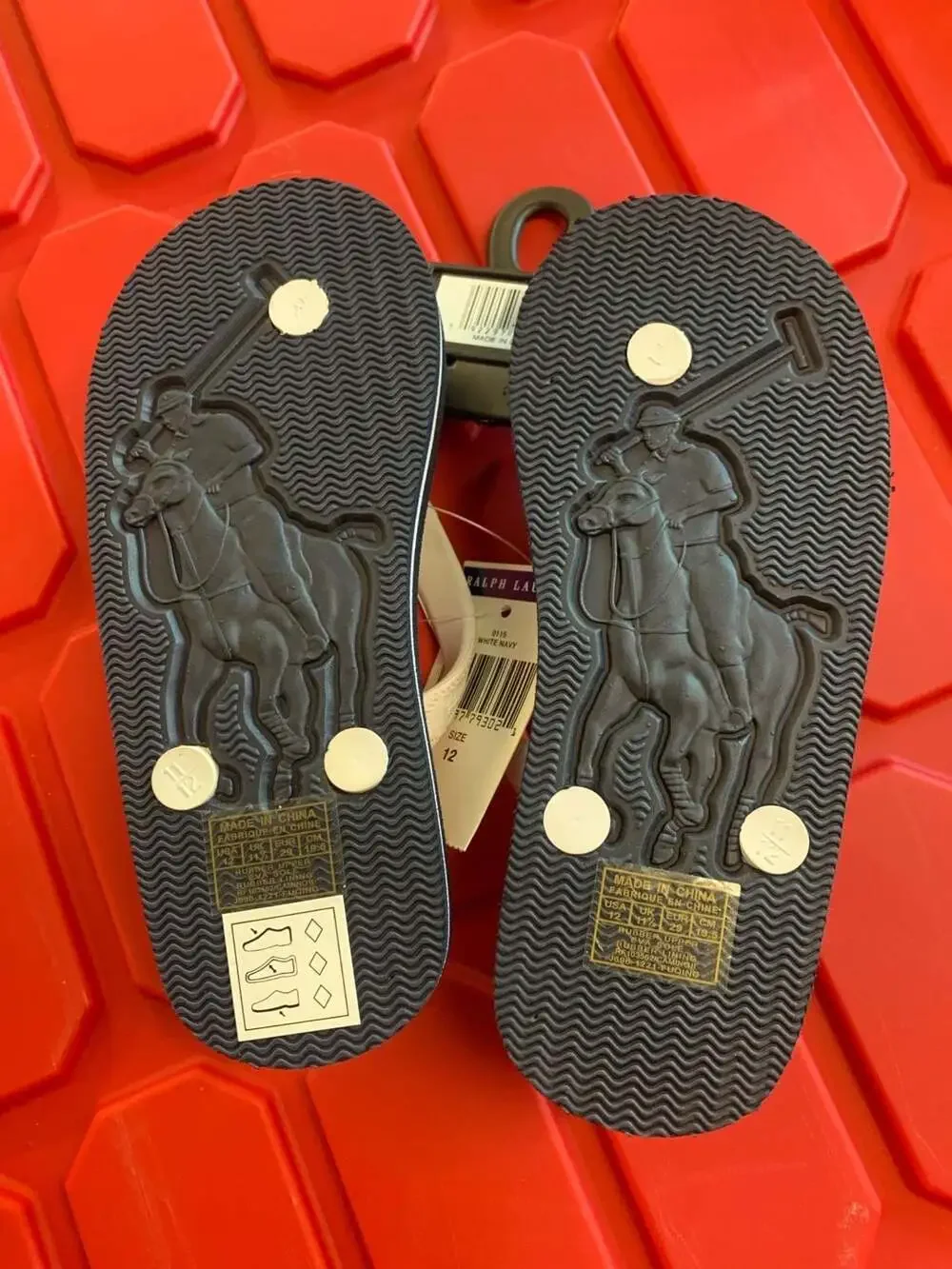 Polo Ralph Lauren Camino Navy and White Big Pony Flip Flops Boys Size 12 NEW
